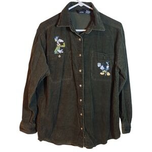 Mickey Unlimited Corduroy Shirt Goofy Mickey Mouse Embroidery‎ Womens Small